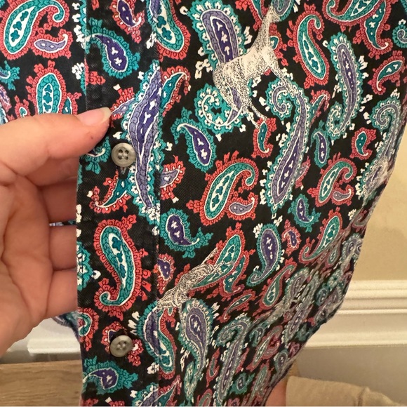 Vintage WRANGLER Cowboy Cut Brushpopper Button Down Paisley Horse Print 16.5 - Picture 10 of 12